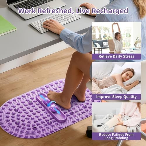 Extra-Large Foot Acupressure Mat 27 Inches, Foot Massage Pad with 2 Massage Balls, Portable Reflexology Mat for Feet Relaxation, Home & Gym & Office Use (Purple)