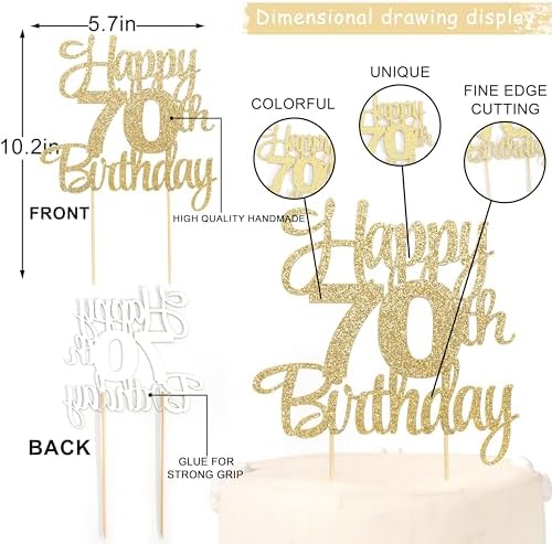 Happy 70th Birthday Cake Topper - 70th Birthday Party Decorations,70 Cake Topper,70 Anniversary Decor (70th)