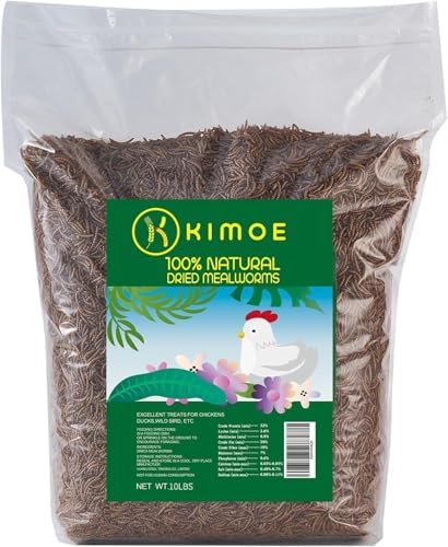 kimoe Non-GMO Bulk Dried Mealworms 10LB Bag for Chickens, Ducks & Wild Birds — 100% Natural High-Protein Feed to Boost Egg Production, Feather Health & Immunity