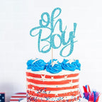 Oh Boy Cake topper, Glitter Blue Baby Shower Cake Topper,for Boy Baby Shower Cake Party Decoration Supplies