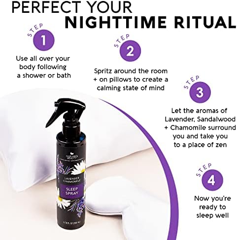 Nature's Beauty Lavender Chamomile Sleep Spray Multi-Pack - Sleep Well + Relax with Premium Grade Room + Pillow Spray, Made w/Coconut, Jojoba + Moringa Seed Oils, 6.76 fl oz (2 Pack)