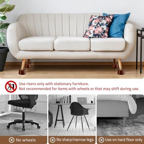 Furniture Raisers Bed Risers - 2 Inch Wooden Circle Heavy Duty Furniture Height Extenders Lifts for Sofa Couch Desk Chair Table Base Raising Space, Convenient Store and Cleaning, Pack of 4
