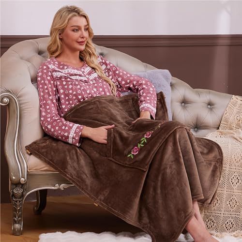 Keyocean Lap Blanket with Pocket, Lightweight Warm Cover for Elderly in Nursing Home, Hospital, on Wheelchair, Steeple Taupe