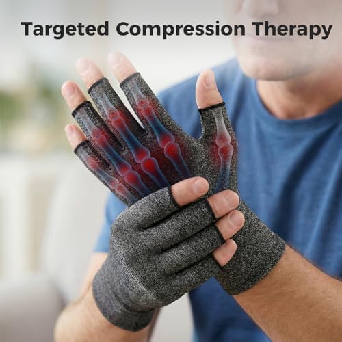 Donfri 1 Pair Arthritis Gloves for Women Men for Pain,Compression Gloves Fingerless Gloves Hand Pain Relief Raynauds Typing Gaming (Grey,M)