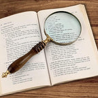 10X Handheld Magnifying Glass Lens, Antique Brass Magnifier, Fine Print Reading, Inspection, Coin & Stamp, Astrologer, Science, Low Sight Elderly, with Wooden Handle, Collectible Décor Gift