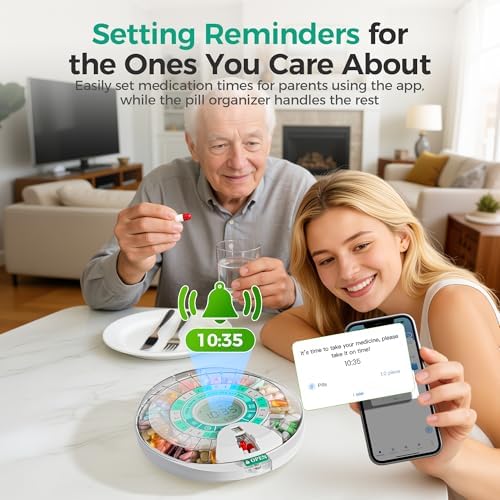 Betife Automatic Pill Dispenser,28-Day Smart Bluetooth Pill Box, App Support Automatic Pill Case with 6 Alarms & Light Reminder, Monthly Timer Dispenser,Electronic Medication Management for Seniors