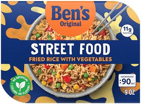 BEN'S ORIGINAL Street Food Fried Rice with Vegetables, Prepared Entrée, Microwavable Heat-&-Eat Bowl in 90 Seconds, 9 oz (Pack of 6)