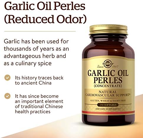 Solgar Garlic Oil Perles, 250 Softgels - Natural Cardiovascular Support - Garlic Oil Concentrate, Reduced Odor - Gluten Free, Dairy Free - 250 Servings