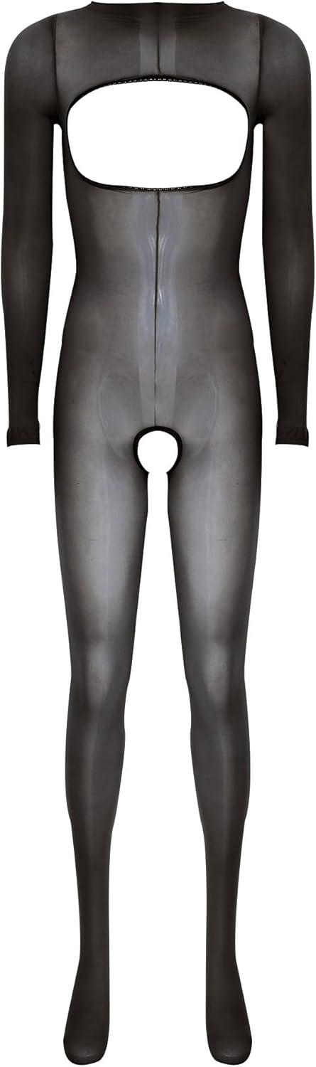 Lejafay Women's One Piece Sheer Oil Shiny Glossy Bodystocking Lingerie Bodysuit Skinny Catsuits