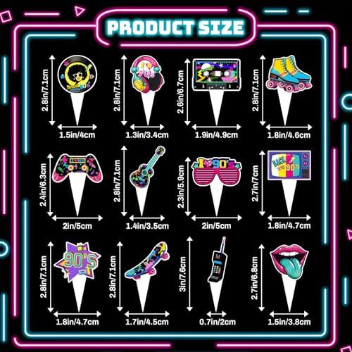 36 Pieces 80s 90s Cupcake Toppers - 80s 90s Theme Birthday Party Decorations for Adults, Hip Hop Retro Cake Topper Supplies, DIY Dessert Decor