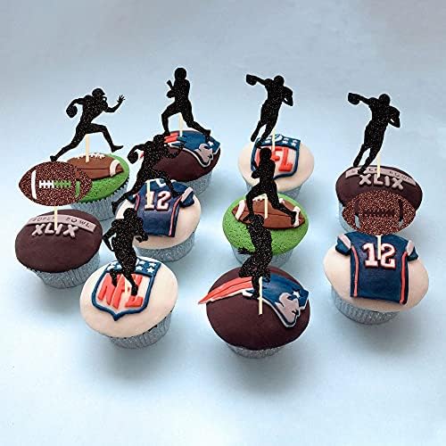36 PCS Rugby Ball Cupcake Toppers Football Players Sport Cupcake Picks Super Rugby Sports Theme Baby Shower Birthday Party Cake Decorations Supplies