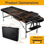 Massage Tables Portable 24" Wide Adjustable Folding Massage Bed, Lightweight Aluminum Esthetician Bed, Tattoo Chair for Client,Tattoo Table for Spa and Beauty Professionals (Black)