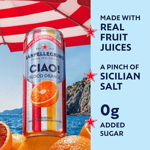 Sanpellegrino CIAO! Blood Orange Sparkling Water, Low-Cal, 0g Added Sugar, 24-Pack