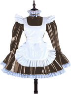Plus Size Lace Trim Mini Dress Women Long Sleeve Dress with White Apron Valentine Costume,Dark Brown,7XL