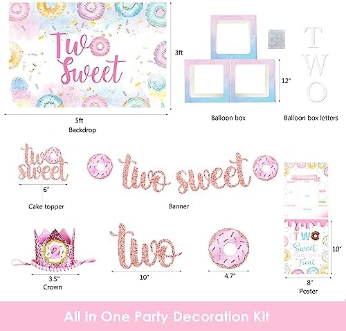 Two Sweet Birthday Party Supplies Decorations, Two Sweet Donut Ice Cream Birthday Party Decorations, Ice Cream Donut Theme Second Bday Party Decor, Baby Girl 2nd Bday Decoration