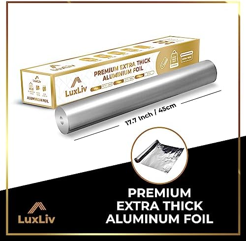 Extra Wide Aluminum Foil Roll Heavy Duty – 18in x 131ft Length 20 Micron thick,193 sq ft – Commercial Grade & Extra Thick, for grilling home cooking Food Service Industry LuxLiv®