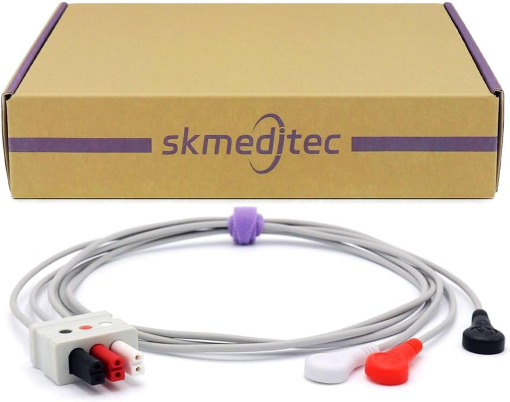 skmeditec 3FT 3 Leads Cable AHA Snap Wire Compatible with AAMI/MindrayDatascope and Most Monitors, TPU Cord with Twin Pin Style Connector