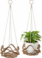 Cabilock Hanging Planters PU Leather 2Pcs Flower Pot Holder Modern Minimalist Boho and Rustic Leather Plant Hanger for Balcony Bedroom Garden Decor