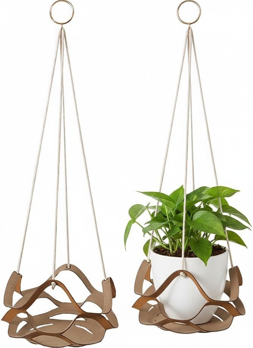 Cabilock Hanging Planters PU Leather 2Pcs Flower Pot Holder Modern Minimalist Boho and Rustic Leather Plant Hanger for Balcony Bedroom Garden Decor