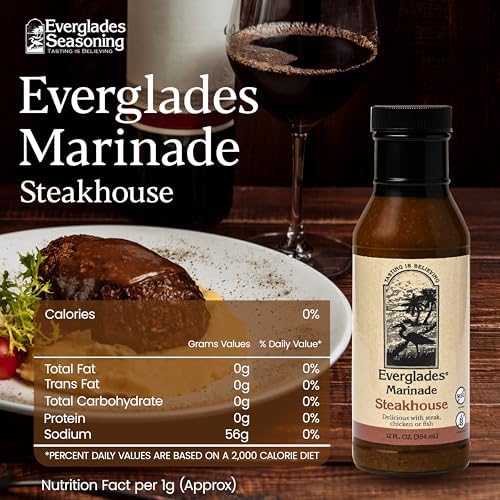 Everglades Steakhouse Marinade – Bold Blend of Spices & Peppers for Grilling, Broiling & Baking – Flavorful Marinade for Beef, Pork, Poultry & Seafood – 12 oz Bottle