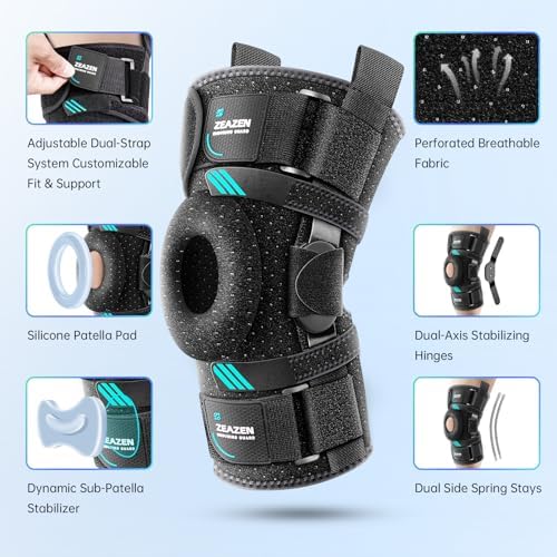 Hinged Knee Brace with Dual Hinges & Patella Compression Pads – Strong Knee Support for ACL, MCL, Meniscus, Joint Stability – Adjustable Open Patella Design for Men and Women, Plus Size Fit (Large)