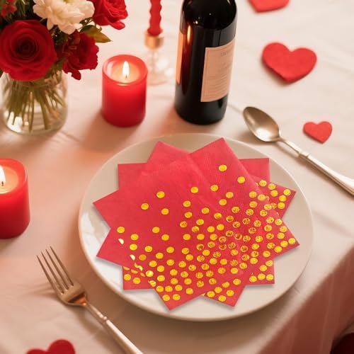 13 x 13 Inches Red Party Napkins,100PCS Red and Gold Cocktail Beverage Napkin for Birthday Wedding Graduation 2025