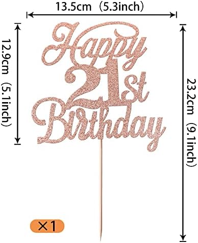 Rsstarxi 1 Pack Happy 21st Birthday Cake Topper Glitter 21 & Fabulous Cheers to 21 Years Old Birthday Cake Pick for Celebrating 21st Anniversary Party Cake Decorations Supplies Rose Gold