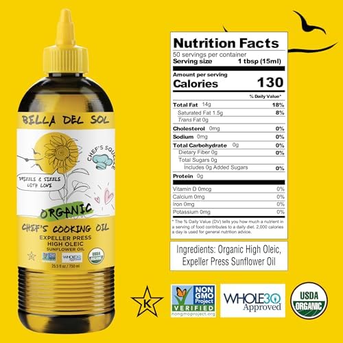 BELLA DEL SOL Organic Sunflower Oil Squeezable, 750 ML