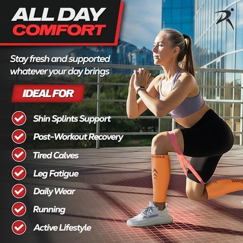 Rymora Calf Compression Sleeves Men Women - Leg Compression Sleeve Footless Socks - Shin Splint Relief Fitness Running