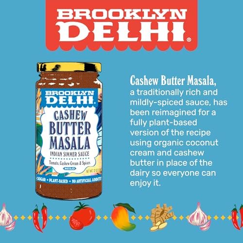Brooklyn Delhi - Vegan Butter Chicken - Indian Simmer Sauce with Cashew Cream Tomatoes, Sweet Paprika - Mild Enough for a Kid, Flavorful for a Foodie - Vegan, Nothing Artificial - 12oz