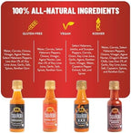 Tabañero Challenge Box, Hot Sauce Gift Set, 4 Pack, Original, Extra, XXX Hot and Dragon's Breath, 1.7 oz Mini Glass Bottles, Gluten Free, All Natural, Low Sodium, Vegan, Kosher, Made in the USA