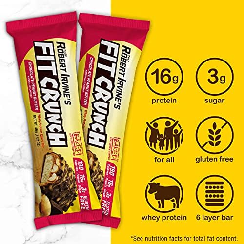 FITCRUNCH Snack Size Protein Bars, 6-Layer Baked Bar, 3g of Sugar, Gluten Free & Soft Cake Core (9 Bars, Chocolate Peanut Butter)