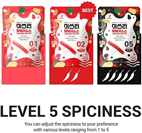 MISSLEE Tteokbokki Sauce Mix (5 Pack, 2 Servings Each), Level 2 Original, Korean Powder Sauce for Rice Cakes, Stir-Fries, and More