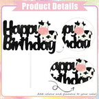 Cow Happy Birthday Cake Topper - Black Glitter Cow Birthday Decoration for Farm Animal Theme Party, Birthdays Party Cake Decor Supplies