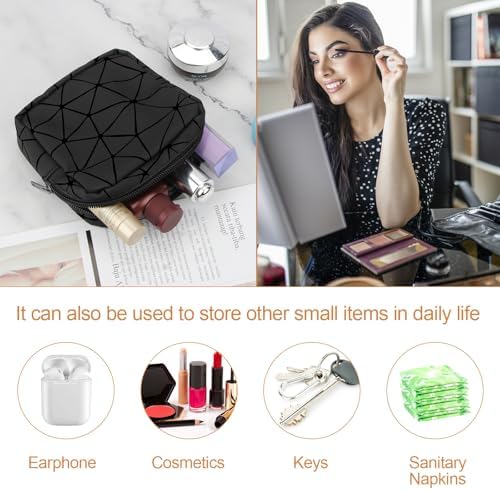 Likesing Sanitary Napkin Storage Bag, Leather Portable Period Bag for Girls Women, Sanitary Napkin Period Pad Pouch Tampon Holder for Purse, Small Make Up Bags, 2 Pack(Black)