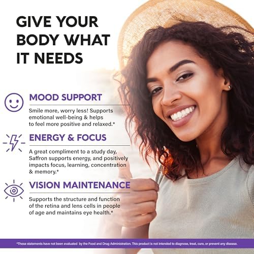 Natural Saffron Supplements - Pure Saffron Extract 88.5 mg - Mood | Focus | Vision | Energy Support - Eye Health for Women & Men - Lab Tested - NonGMO Vegan Pills - 90 Powder Capsules, 3 Month Supply
