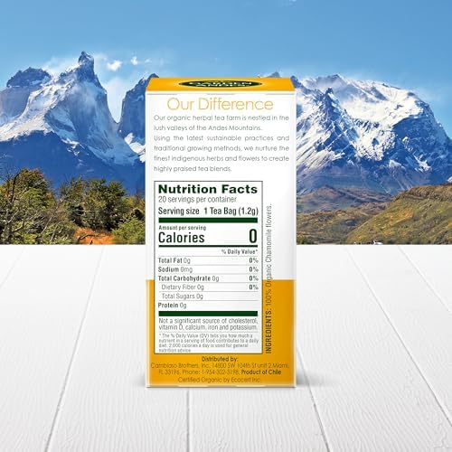 Garden of The Andes - Pure Chamomile Herbal Tea - 20 Individually Wrapped Tea Bags - Caffeine Free - USDA Organic - Handpicked Andes Flowers - Dual-chamber glue-free bags