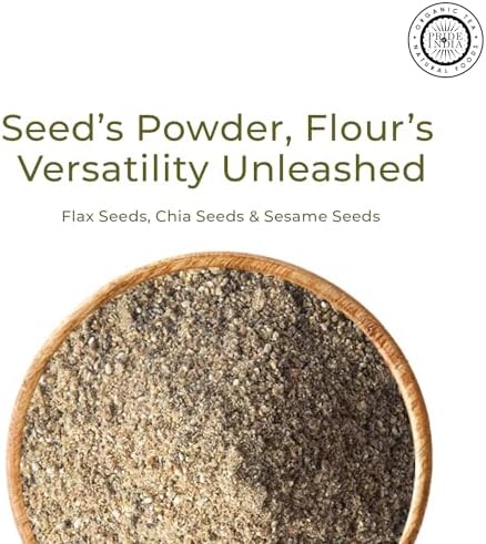 Pride of India- Triple Omega Superseed Flour 1 lbs (454 gm) Nutty Earthy Taste Milled in Small Batches | Chia Flax Sesame Seed mix | Ideal for Muffins Smoothies Oatmeal Pudding | Vegan, Gluten-Free