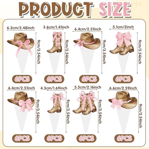 48Pcs Women's Cowboy Boots and Hats with Pink Bow Cupcake Decorations, Cowgirl Cupcake Toppers Decorations Supplies, Pink Western Toppers Decor Supplies