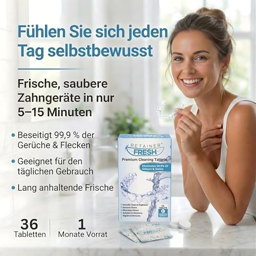 Retainer Fresh Retainer Cleaner Tablets - Denture Cleaner, Retainer Cleaning Tablets, Mouth Guard Cleaner, Aligner Cleaner, Brite Retainer Tablets 36 Tablets 1 Month