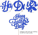 Rsstarxi 1 Pack Happy Father's Day Cake Topper with Dark Blue Glitter Moustache Love Father Super Dad Cake Pick Best Day Ever Cake Decorations for Happy Father's Day Theme Dad Birthday Party Supplies