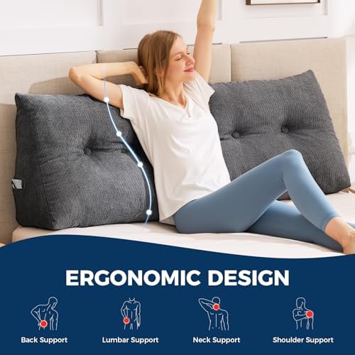 IASEAHK Headboard Pillow Queen, Triangle Pillows for Headboard, Head Board Backrest Wedge Pillow for Reading Sitting Working, Daybed Pillows with Removable Cover for Bed Dorm Sofa, Black