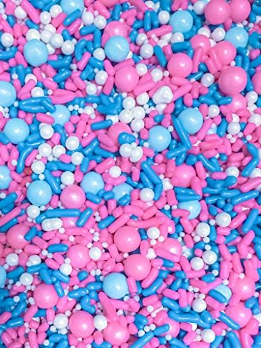 Pink Blue White Baby Shower Gender Reveal Pink Blue White Edible Cake Cake Cookie Cupcake Ice Cream Donut Decoration Quins Glitter Sprinkles Confetti Jimmie Toppers - 4oz (Pearly Gender Reveal)