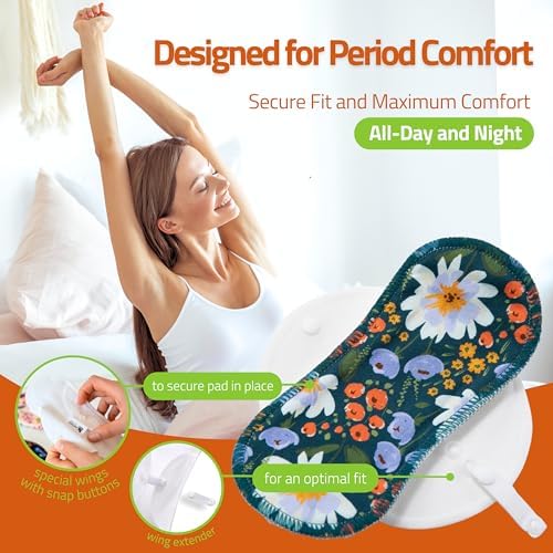 Organic Cotton Reusable Menstrual Pads for Light Flow (6 Pack S+M) - Leak Proof & Odor Free Cloth Pads for Women & Teens - High Temp Washable, Breathable, Soft & Skin-Safe for All Day Period Comfort
