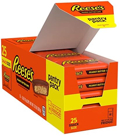 REESE'S Milk Chocolate Snack Size Peanut Butter Cups, Candy Pantry Pack, 13.75 oz (25 Pieces)