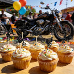 12 Pcs Motocross Cupcake Toppers Black Glitter Dirt Bike Cupcake Decor for Sports Theme Motorcycle Cupcake Decorations Kids Boys Men Birthday Party Supplies
