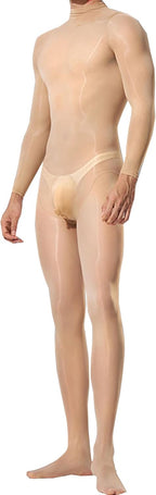 BEFASY Oil Shiny Bodystocking for Women Men Nylon Sheer Full Body Stocking Glossy Bodysuit Catsuit