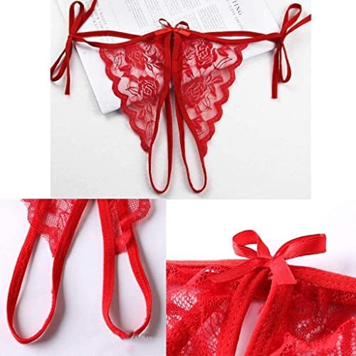 Women's Bra and Panty Set 2 Piece Sexy Lace Babydoll Lingerie Self Tie Bra and Strappy Panty Thong for Wedding Travel