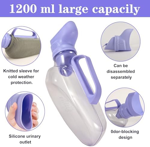 Female Urinal for Women 1200ml – Portable Pee Bottle with Soft Rubber Funnel & Spill-Proof Lid, Bed Pan for Elderly, Patients, Travel, Camping, Bedside Use (Purple)