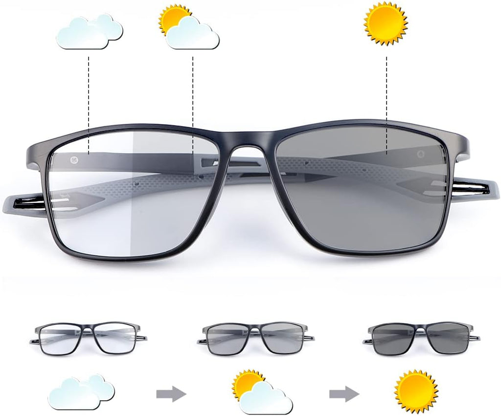 MIRYEA Progressive Photochromic Multifocus Reading Sunglasses Spring Hinge Blue Light Blocking Glasses Transition Sun Readers